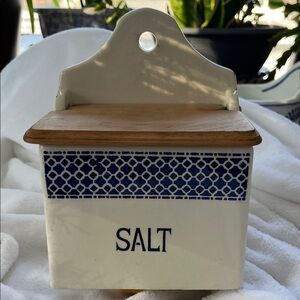 Antique ceramic Salt Box with Wooden Lid made in Germany